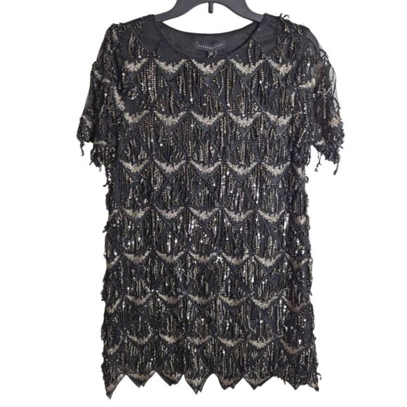 Endless Rose Black & Silver Sequin Fringe Ultra Mini Party Dress Womens S - Picture 5 of 7